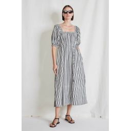 Gali Shirred Midi Dress - Espana Stripe