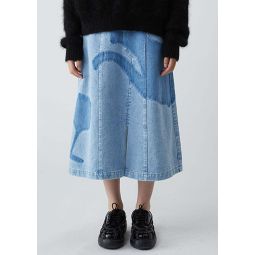 Denim Midi Skirt - Blue Multi-wash
