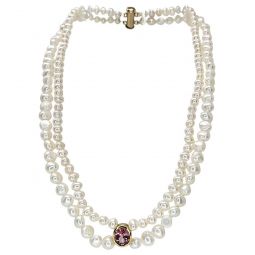 by Del Pozzo Double Stand Pearl Necklace - White Pearl