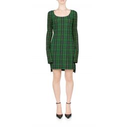 Long Sleeve Mini Dress - Green Tartan