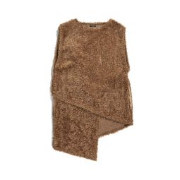 Acrylic Curly Fur Wrap Knit Vest - Brown