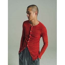 Silk Knit Roundneck Cardigan - Red
