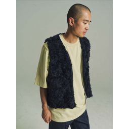 Wool Fake Fur Zip Vest - Black/Navy