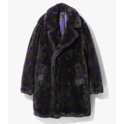 Pea Acrylic Fur Argyle Coat - Green/Purple