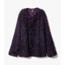 Argyle Fringe Jacquard Snap Cardigan Jacket - Purple