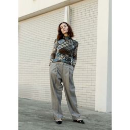 Herringbone Suiting Relaxed Pleated Pants - Frost Grey