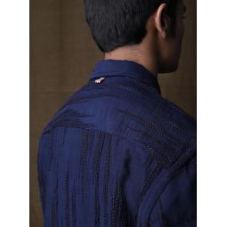 Gianni Long Sleeve Shirt - Indigo Jacquard