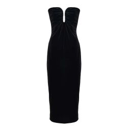 Velvet Strapless Midi Dress - Black
