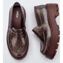 Platform Glitter Loafers - Brown