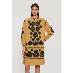 Robby Cotton Embroidered Dress - Camel