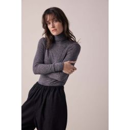 Wool Blend Lightweight Knit Turtleneck - Heather Grey