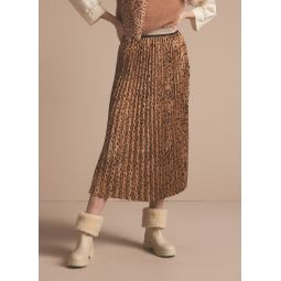 Satin Pleated Skirt - Cheetah Print