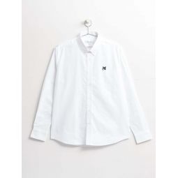 Button Casual Shirt With Grey Fox Head Patch - White