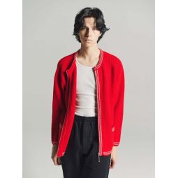 Wool Knit Shaker Stitch Cardigan - Red
