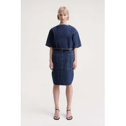 Curved-Hem Denim Skirt - Raw Blue