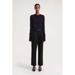 Double Pleated Cropped Trousers - Black