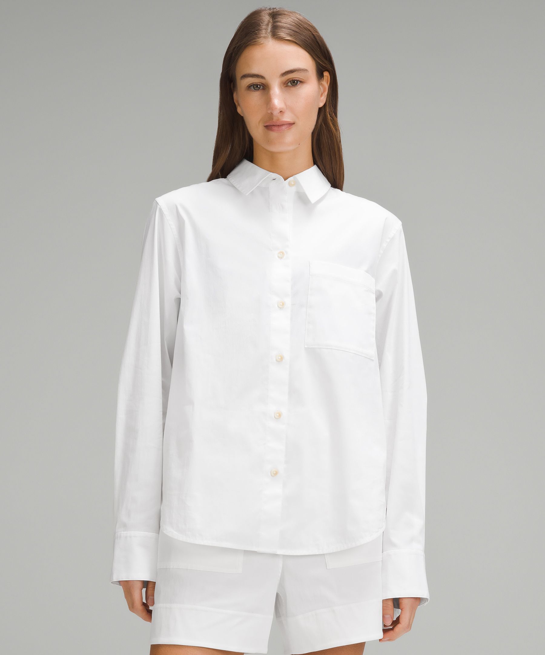 Relaxed-Fit Cotton-Blend Poplin Button-Down Shirt