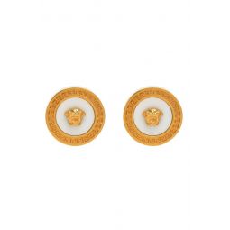Gold   White Enameled Medusa Earrings 222404F022013