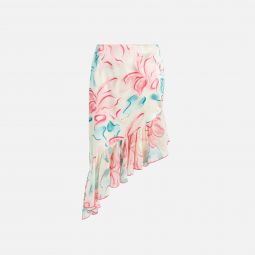pink mesh floral midi skirt