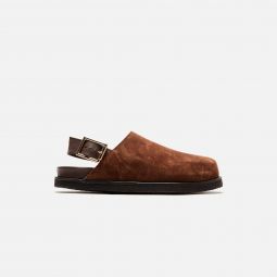 strapped mule suede