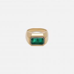 solitaire small rectangle ring in yellow gold and platinum with emerald