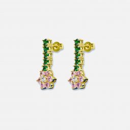 pink & green flower earrings