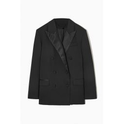 DOUBLE-BREASTED SATIN-TRIMMED WOOL BLAZER