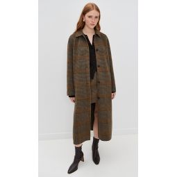 Long Pressed Plaid Single-Breasted Coat