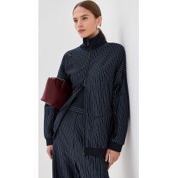 Pinstripe Active Knit Zipper Detailed Track Jacket