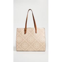 T Monogram Contrast Embossed Tote