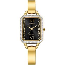 Citizen Ladiesinch Silhouette Crystal Eco-Drive Bangle Watch, Rectanlge Case, 3-Hand, Stainless Steel