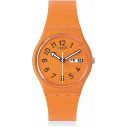 Swatch Gent Biosourced Unisex Watch Casual Plastic Orange Quartz Waterproof Trendy Lines in Sienna