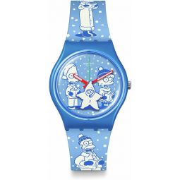 Swatch Unisex Casual Simpsons Blue Bio-sourced Quartz Watch Tidings of Joy