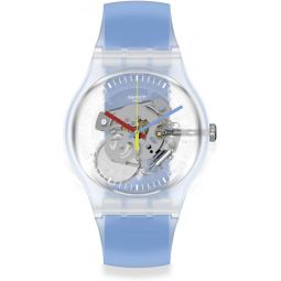Swatch New Gent Unisex Watch Casual Bioceramic Blue Quartz Waterproof Clearly Blue Striped