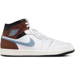 NIKE Air Jordan 1 Mid SE Meninchs Shoes (FQ7831-142, White/Black/Sail/Blue Grey) Size 11.5