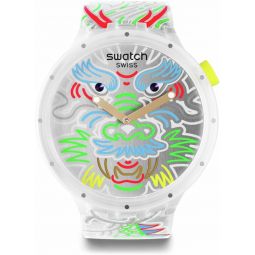 Swatch Big Bold Biosourced Unisex Watch Casual Plastic Transparent Automatic Waterproof Dragon in Cloud
