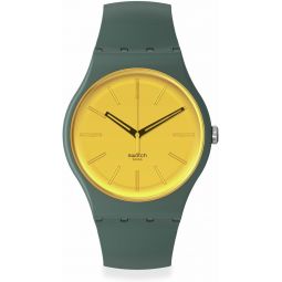 Swatch New Gent Biosourced Unisex Watch Casual Plastic Green Quartz Waterproof Gold in The Garden