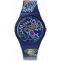 Swatch Gent Biosourced Unisex Watch Casual Plastic Blue Quartz Waterproof Dragon in Waves