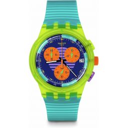 Swatch Chrono 42 Unisex Watch Dress Stainless Steel Multicolor Quartz Waterproof Neon Wave