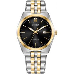 Citizen Meninchs Classic Corso Eco-Drive Watch, 3-Hand Date, Luminous Hands and Markers, Two-Tone Stainless Steel, Black Dial