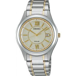 Seiko SBPN065 Solar Quartz Men's Wristwatch, Silver x Gold, Bracelet Type