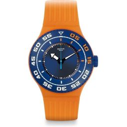 Swatch Serfios Blue Dial Orange Silicone Mens Watch SUUO100