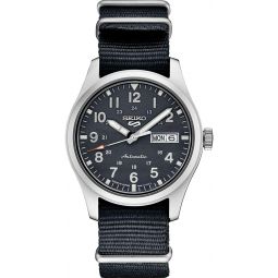 SEIKO SRPG31 Watch for Men - 5 Sports - Automatic with Manual Winding Movement, Blue-Gray Dial, Stainless Steel Case, Blue-Gray Nylon Strap, 100m Water Resistant, and Day/Date Disp