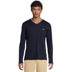 Mens Lacoste Long Sleeve Pima Jersey V-Neck T-Shirt