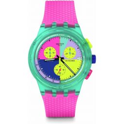 Swatch Chrono 42 Unisex Watch Dress Stainless Steel Multicolor Quartz Waterproof Neon Flash Arrow