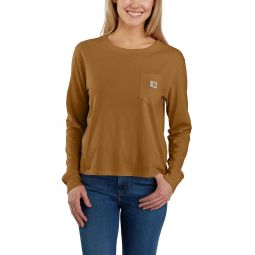 Womens Carhartt Loose Fit Lightweight Long Sleeve Crew Neck Pocket T-Shirt