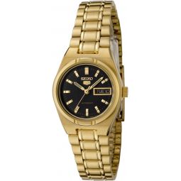 Seiko Womeninchs SYM602 5 Automatic Black Dial Gold-Tone Stainless Steel Watch