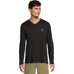 Mens Lacoste Long Sleeve Pima Jersey V-Neck T-Shirt