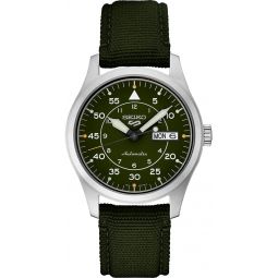SEIKO SRPH29 Watch for Men - 5 Sports - Automatic with Manual Winding Movement, Green Dial, Stainless Steel Case, Green Nylon Strap, 100m Water Resistant, with Day/Date Display