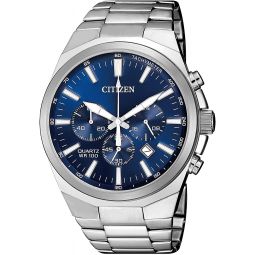 Citizen Quartz Mens Watch, Blue Dial, Stainless Steel, Classic, Silver